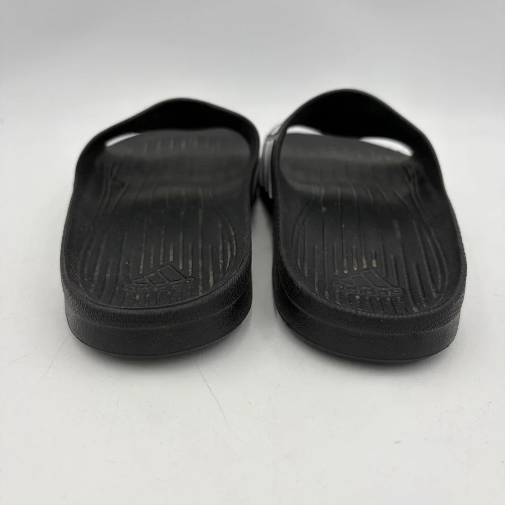 Adidas Adilette Shower Slides Black White Kids Size 3 Striped Sandals Flip Flops